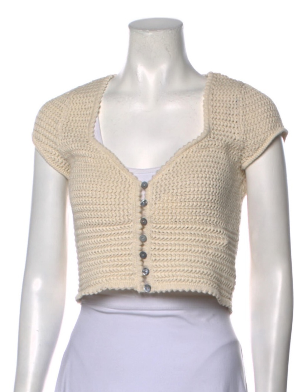 Reformation Cream Cropped Knit Button-Front Top